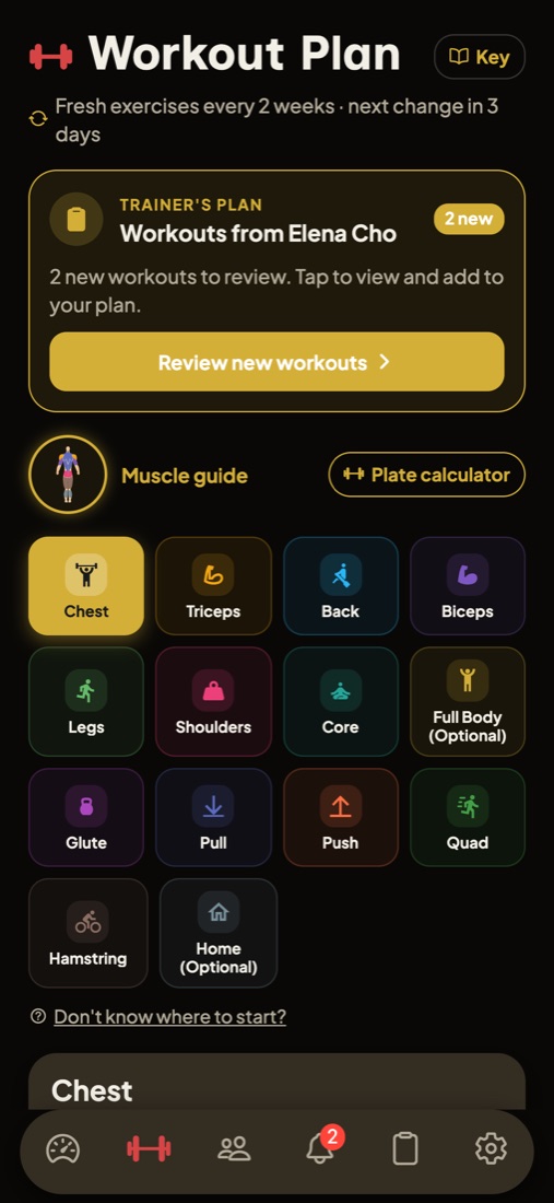 Workout plan by muscle group